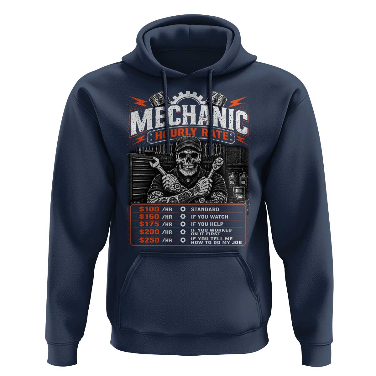 Mechanic Skeleton Hoodie Funny Hourly Rate Auto Car Garage Labor Rates