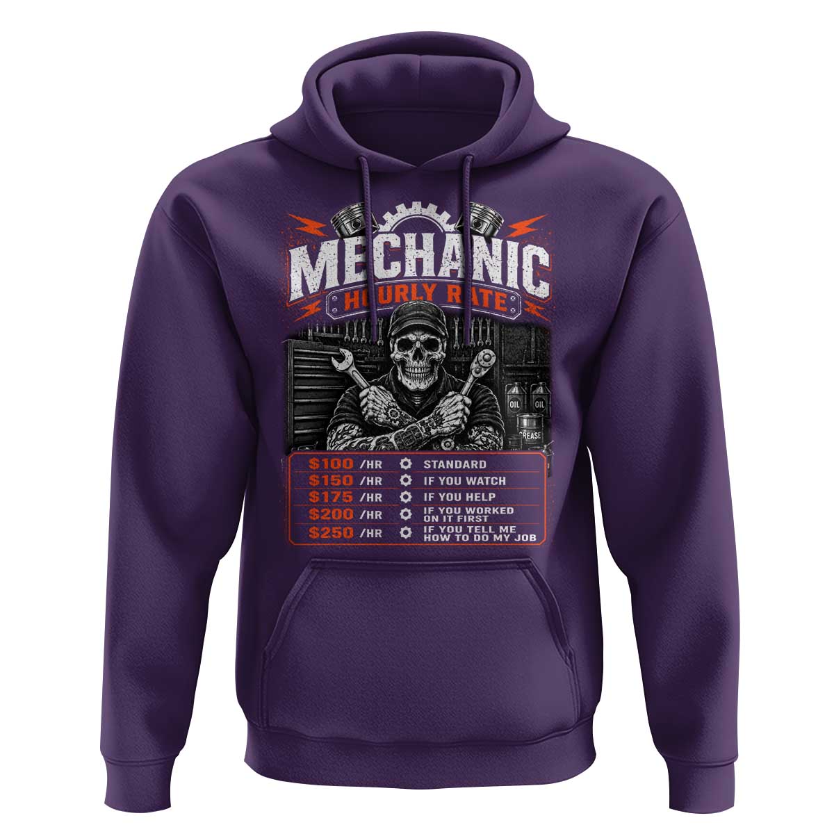 Mechanic Skeleton Hoodie Funny Hourly Rate Auto Car Garage Labor Rates