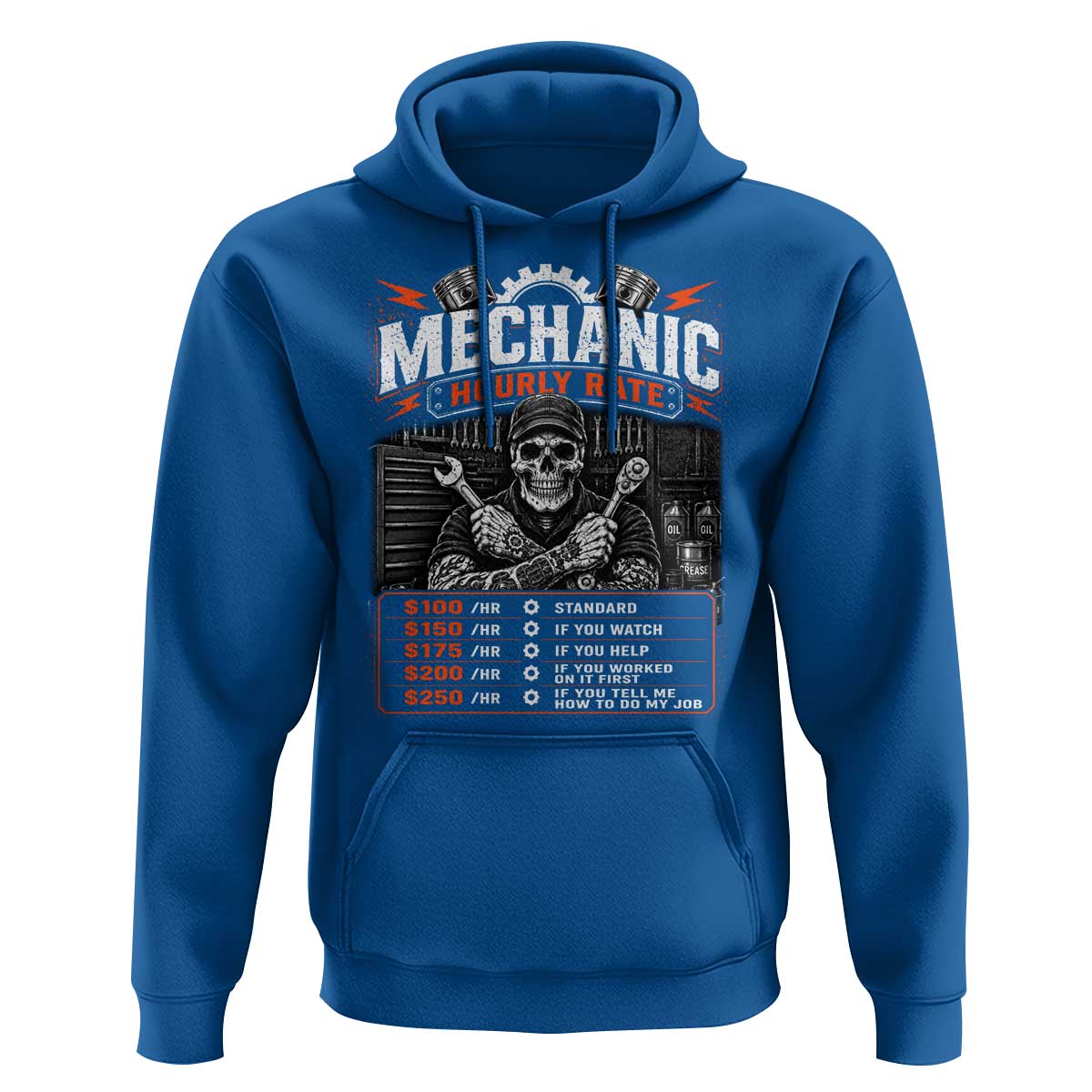 Mechanic Skeleton Hoodie Funny Hourly Rate Auto Car Garage Labor Rates