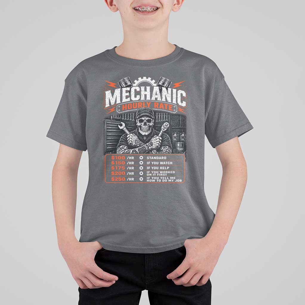 Mechanic Skeleton T Shirt For Kid Funny Hourly Rate Auto Car Garage Labor Rates