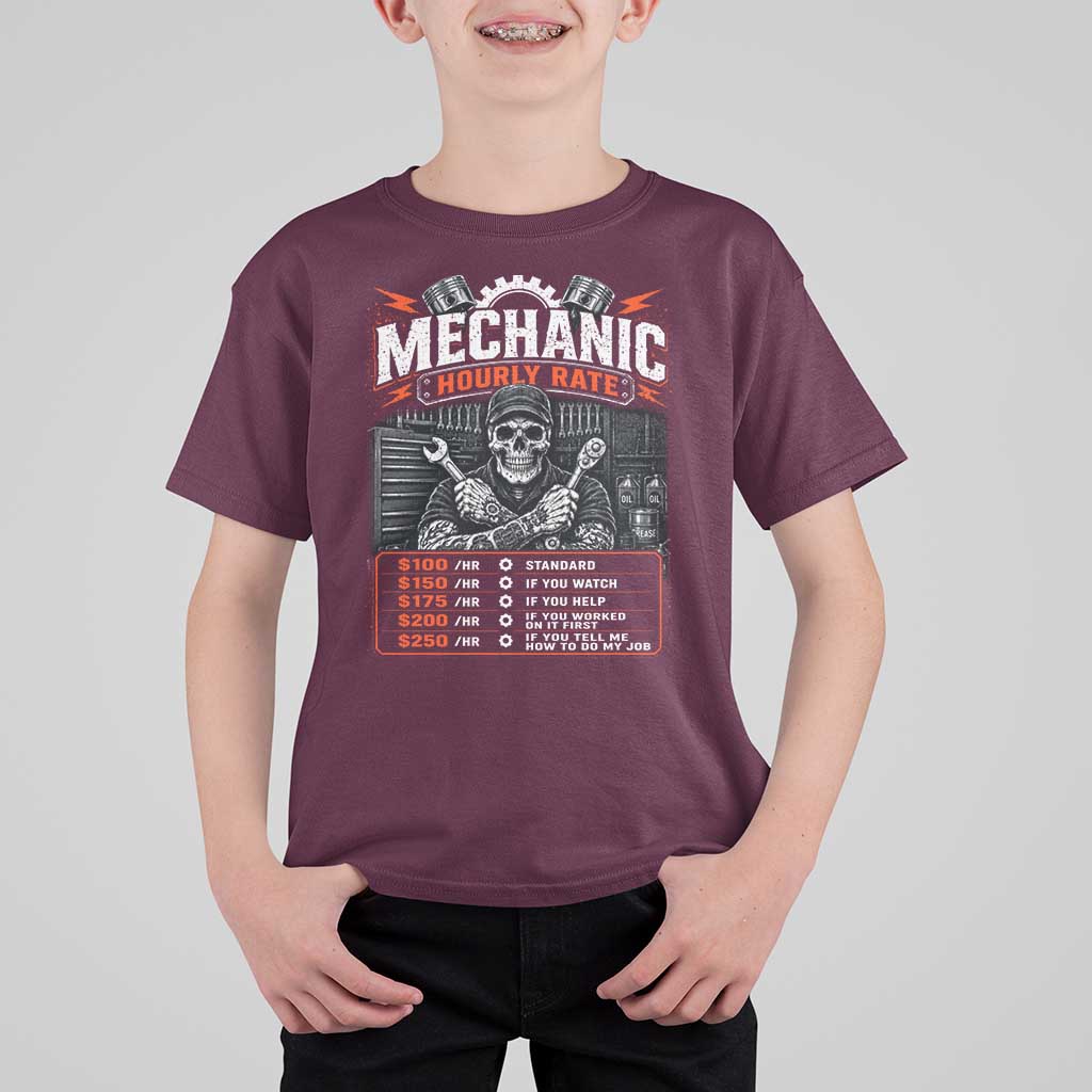 Mechanic Skeleton T Shirt For Kid Funny Hourly Rate Auto Car Garage Labor Rates