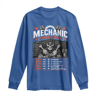 Mechanic Skeleton Long Sleeve Shirt Funny Hourly Rate Auto Car Garage Labor Rates