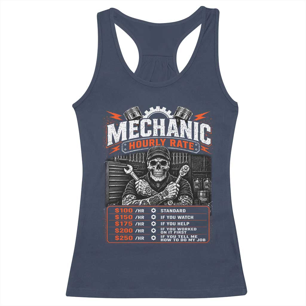 Mechanic Skeleton Racerback Tank Top Funny Hourly Rate Auto Car Garage Labor Rates