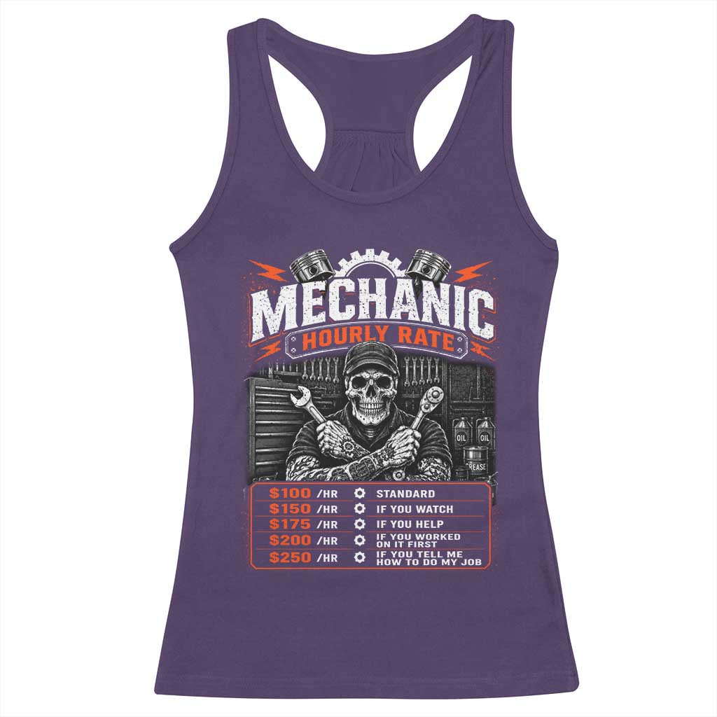 Mechanic Skeleton Racerback Tank Top Funny Hourly Rate Auto Car Garage Labor Rates