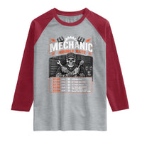 Mechanic Skeleton Raglan Shirt Funny Hourly Rate Auto Car Garage Labor Rates