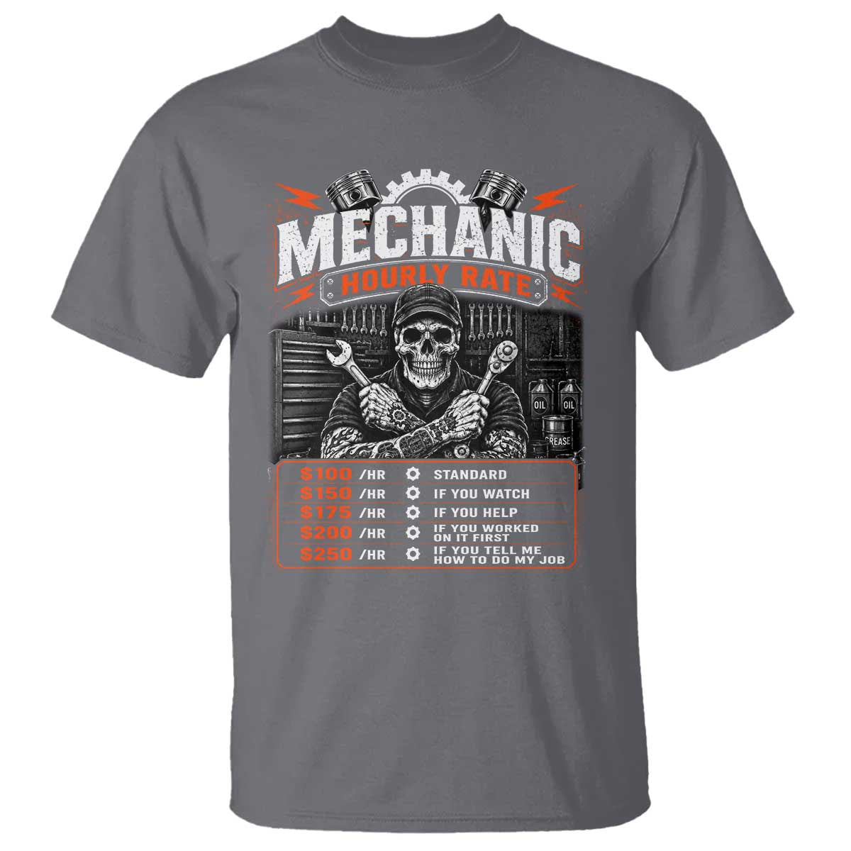 Mechanic Skeleton T Shirt Funny Hourly Rate Auto Car Garage Labor Rates