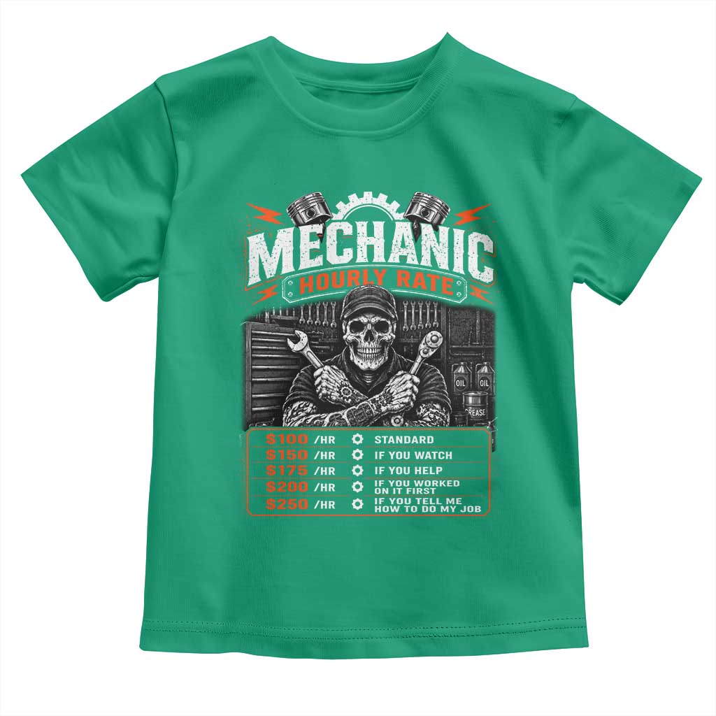 Mechanic Skeleton Toddler T Shirt Funny Hourly Rate Auto Car Garage Labor Rates