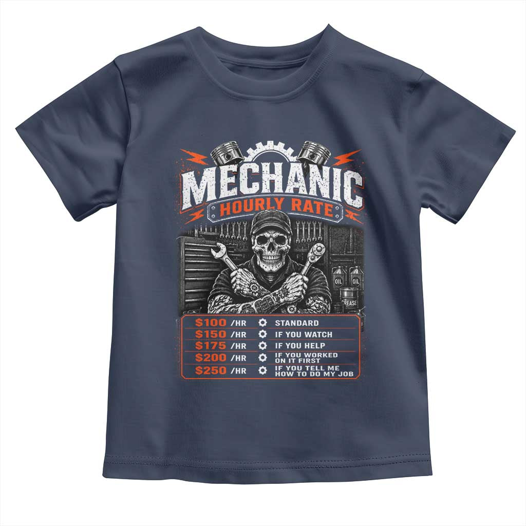 Mechanic Skeleton Toddler T Shirt Funny Hourly Rate Auto Car Garage Labor Rates
