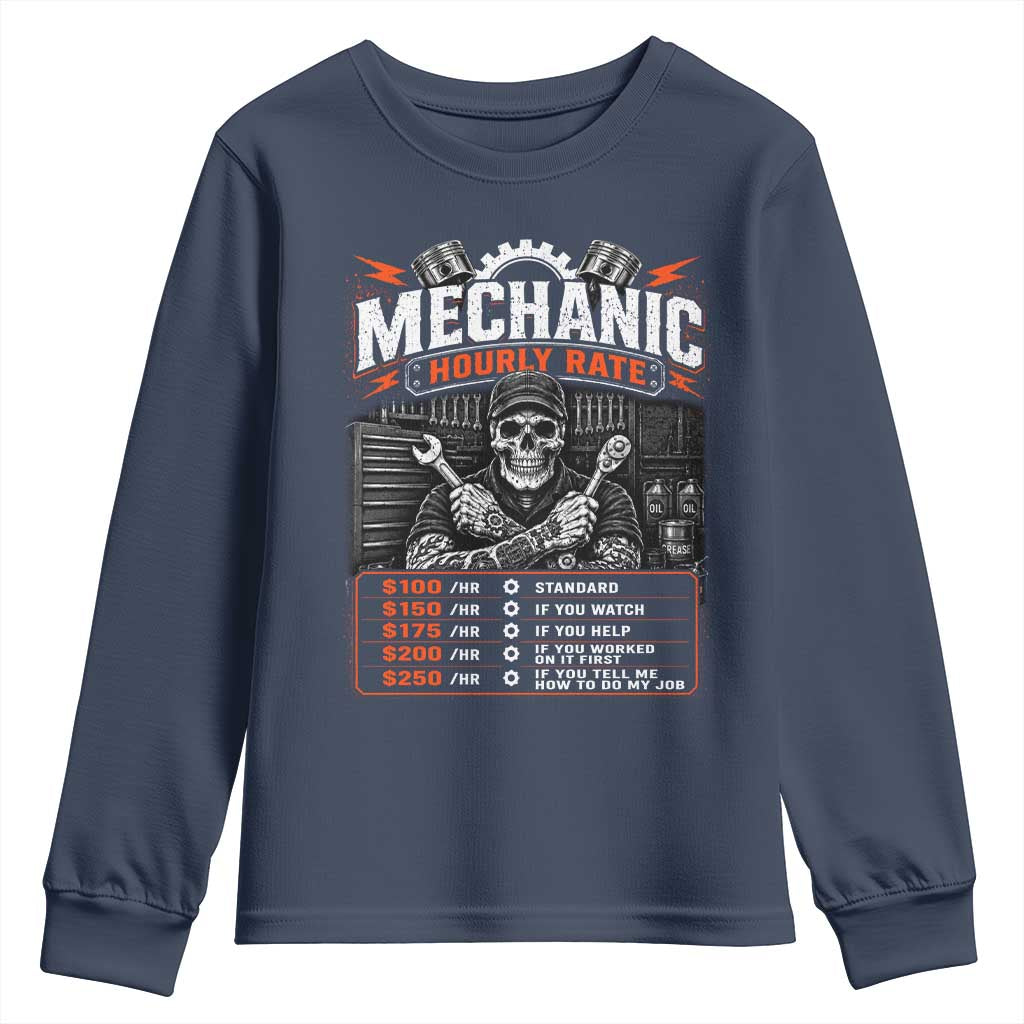 Mechanic Skeleton Youth Sweatshirt Funny Hourly Rate Auto Car Garage Labor Rates