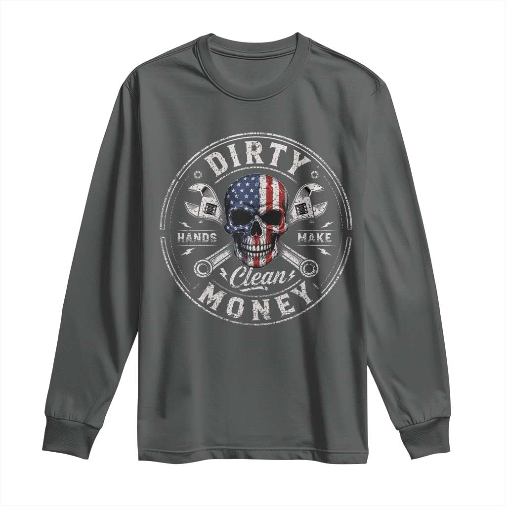 Mechanic Skeleton Long Sleeve Shirt My Hands May Be Dirty But My Money is Clean Auto Repair Garage