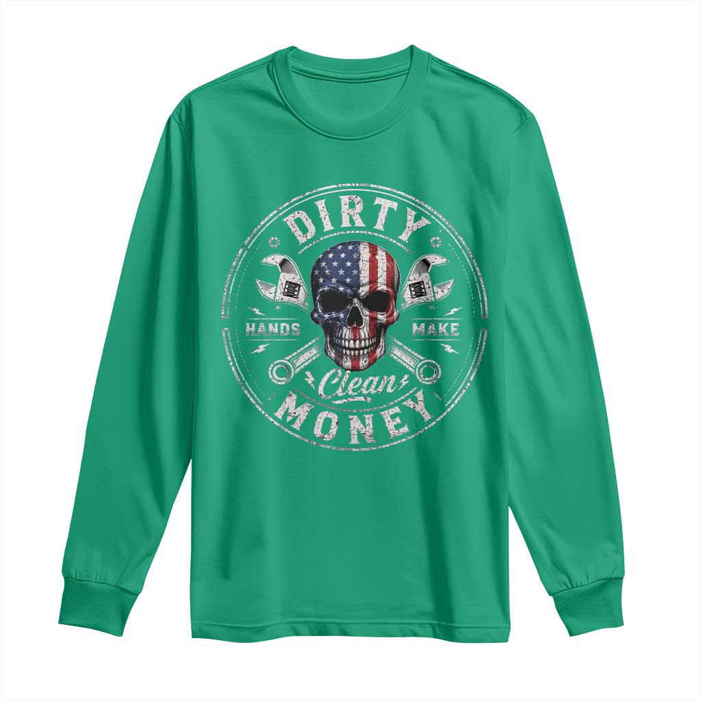 Mechanic Skeleton Long Sleeve Shirt My Hands May Be Dirty But My Money is Clean Auto Repair Garage