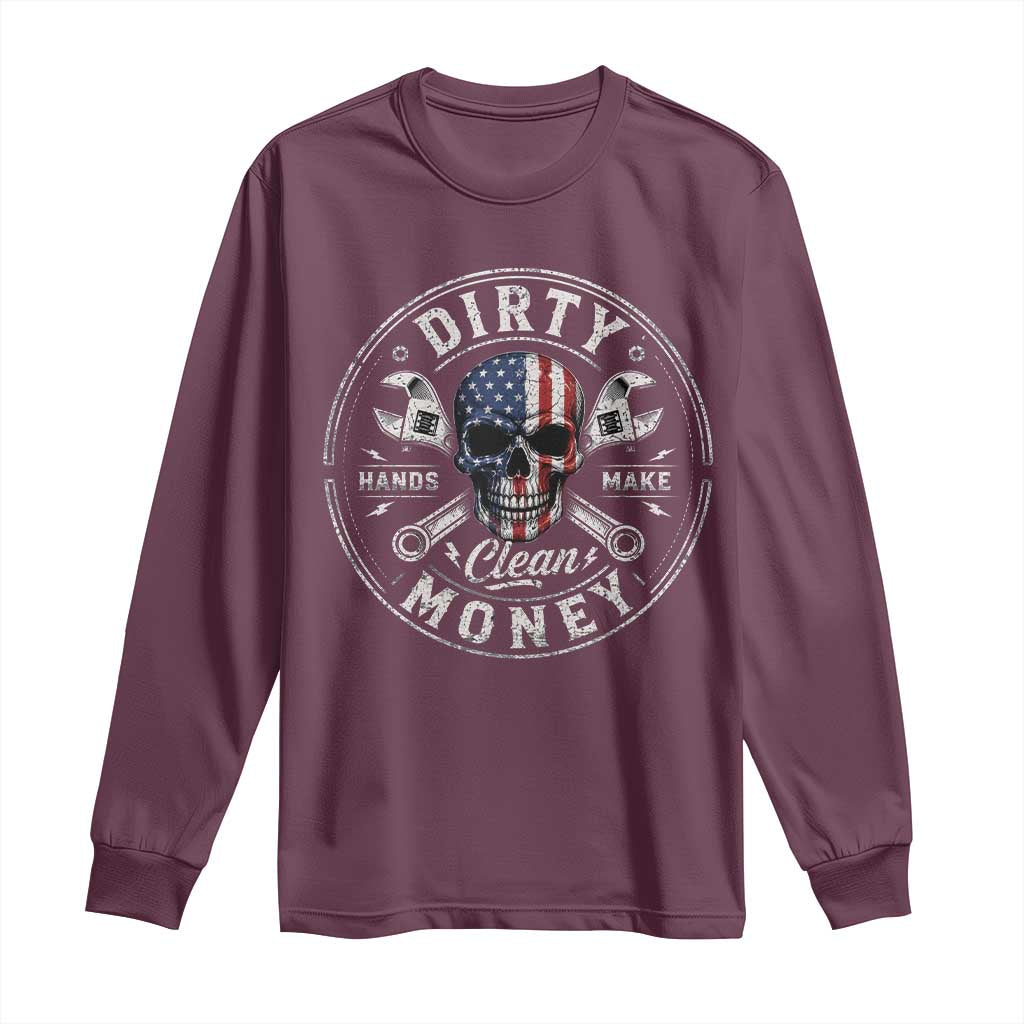 Mechanic Skeleton Long Sleeve Shirt My Hands May Be Dirty But My Money is Clean Auto Repair Garage