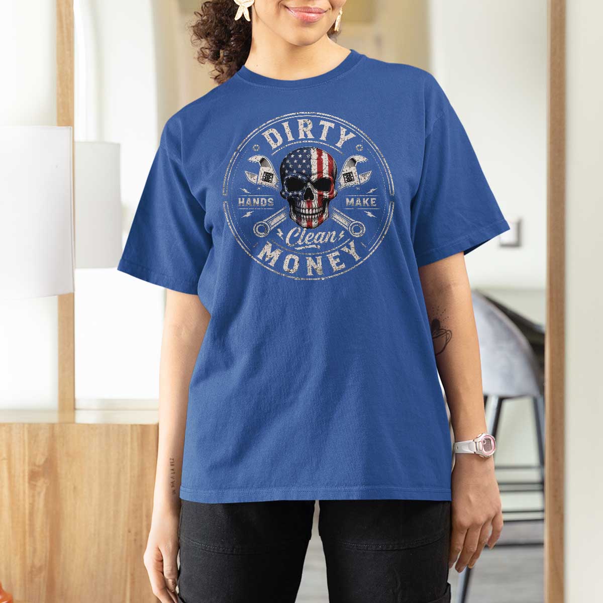 Mechanic Skeleton T Shirt For Women My Hands May Be Dirty But My Money is Clean Auto Repair Garage