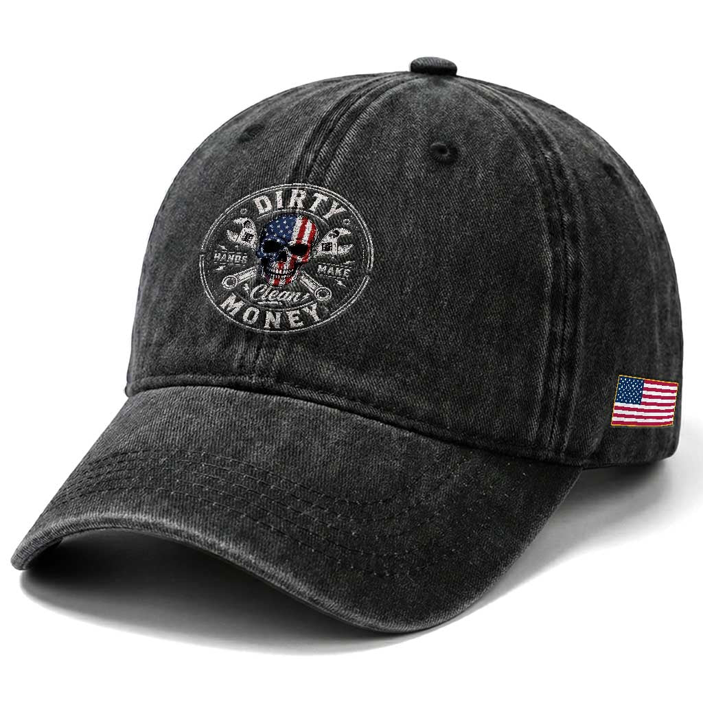 Mechanic Skeleton Washed Cotton Baseball Cap My Hands May Be Dirty But My Money is Clean Auto Repair Garage