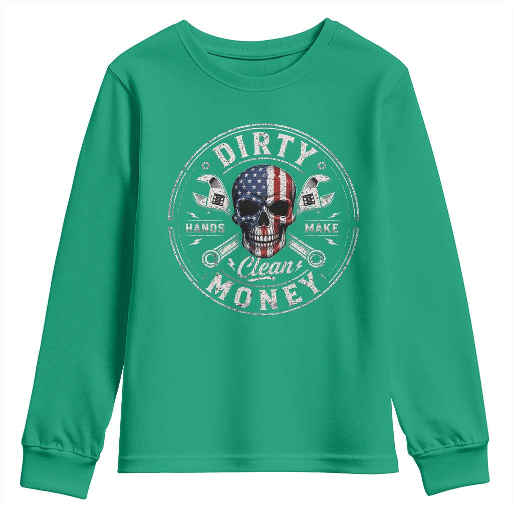 Mechanic Skeleton Youth Sweatshirt My Hands May Be Dirty But My Money is Clean Auto Repair Garage