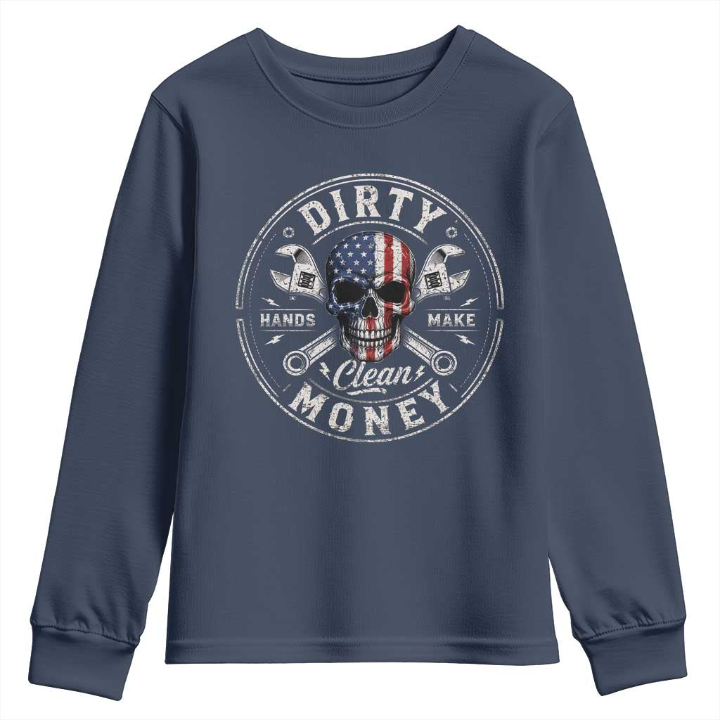 Mechanic Skeleton Youth Sweatshirt My Hands May Be Dirty But My Money is Clean Auto Repair Garage