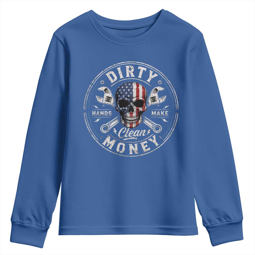 Mechanic Skeleton Youth Sweatshirt My Hands May Be Dirty But My Money is Clean Auto Repair Garage