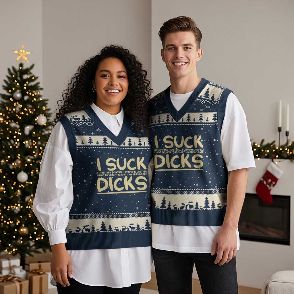 I Suck At Fantasy Football V-Neck Knit Sweater Vest Funny My Friends Are Draft Party Commish FFL - Wonder Print Shop