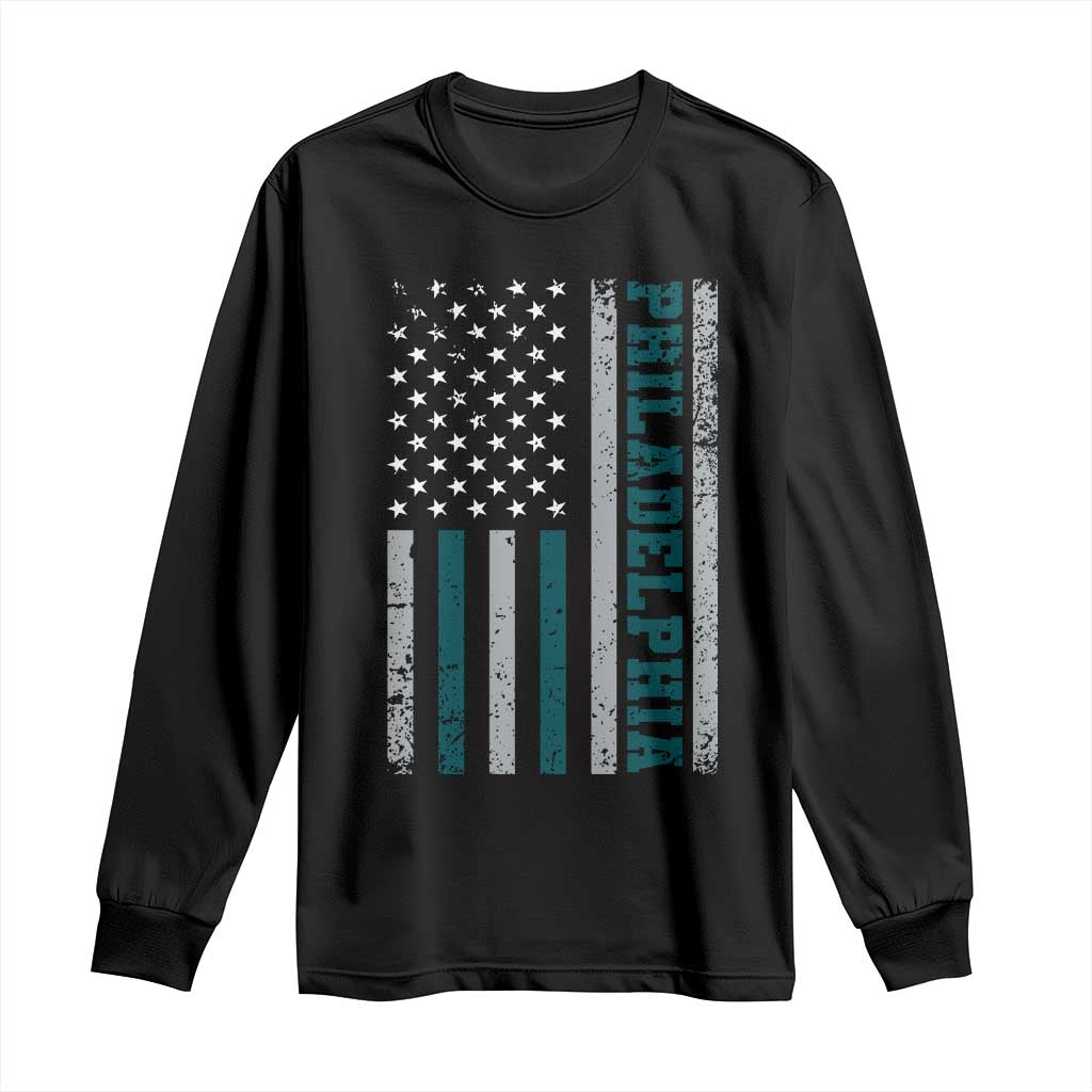 Philadelphia Long Sleeve Shirt Retro American Flag Philly Fan - Wonder Print Shop