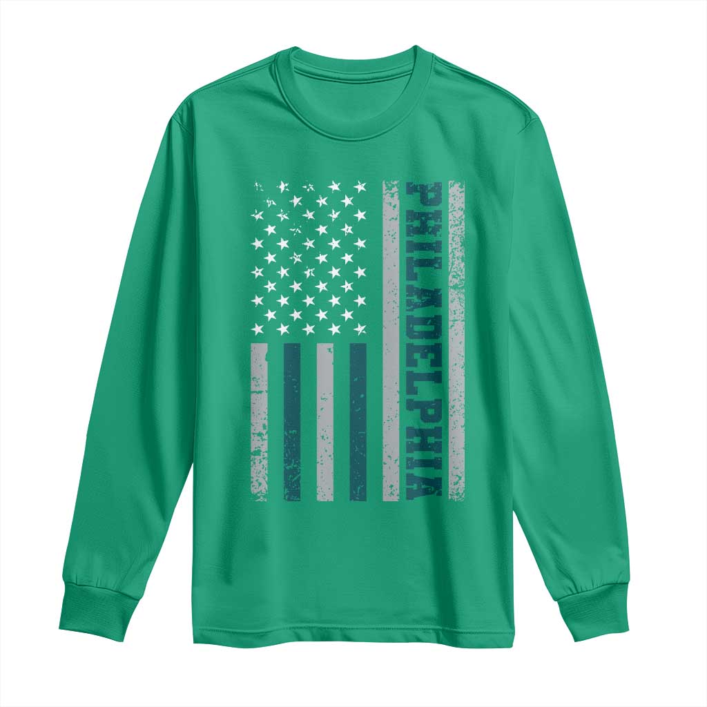 Philadelphia Long Sleeve Shirt Retro American Flag Philly Fan - Wonder Print Shop
