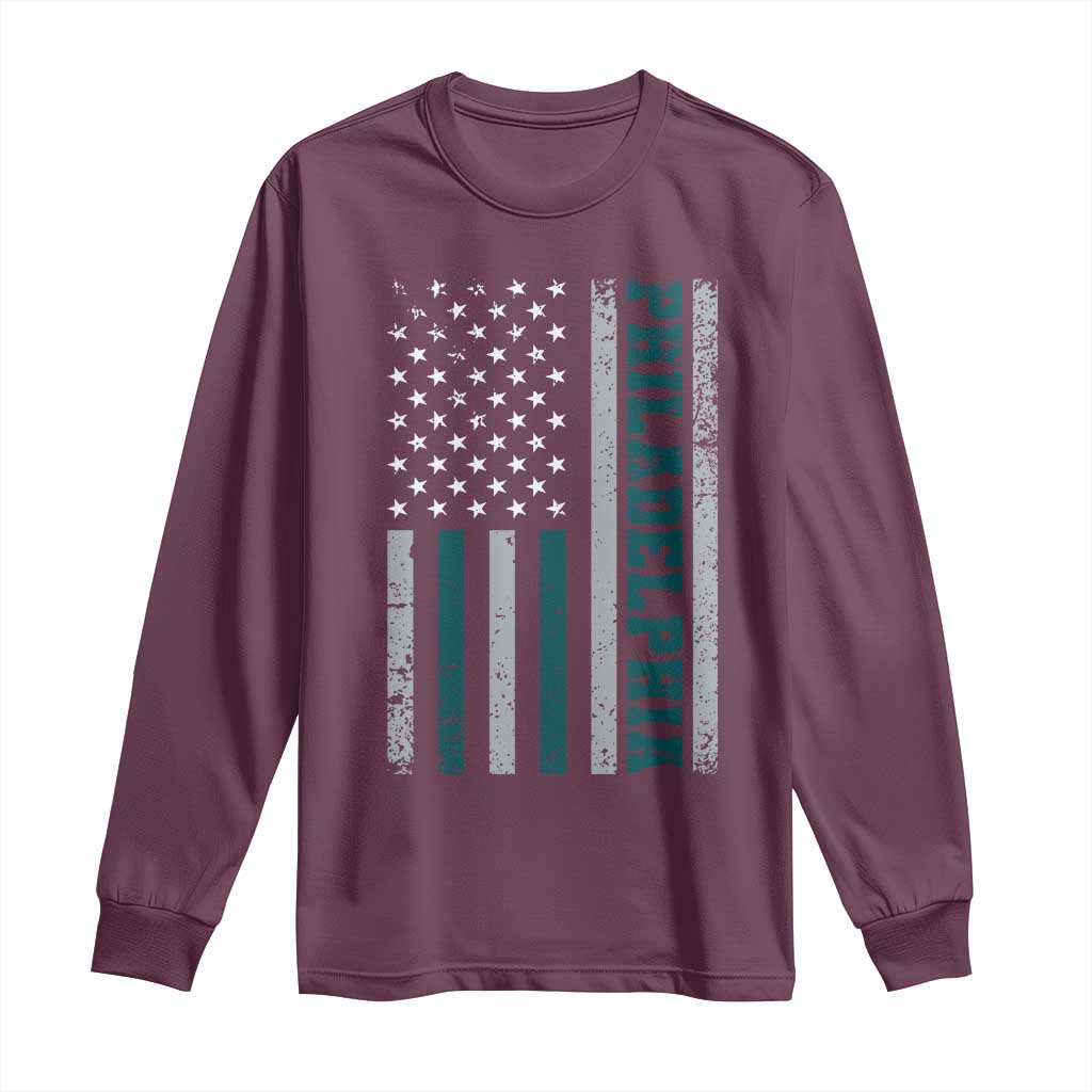 Philadelphia Long Sleeve Shirt Retro American Flag Philly Fan - Wonder Print Shop