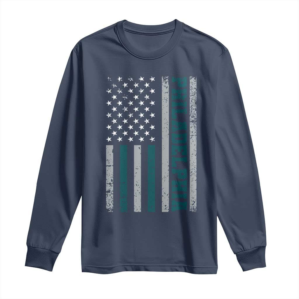 Philadelphia Long Sleeve Shirt Retro American Flag Philly Fan - Wonder Print Shop