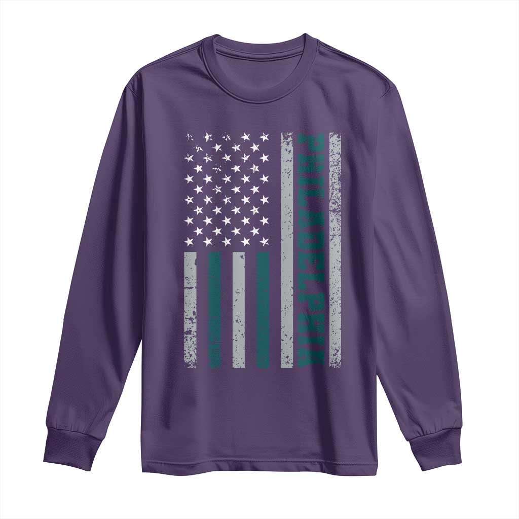 Philadelphia Long Sleeve Shirt Retro American Flag Philly Fan - Wonder Print Shop