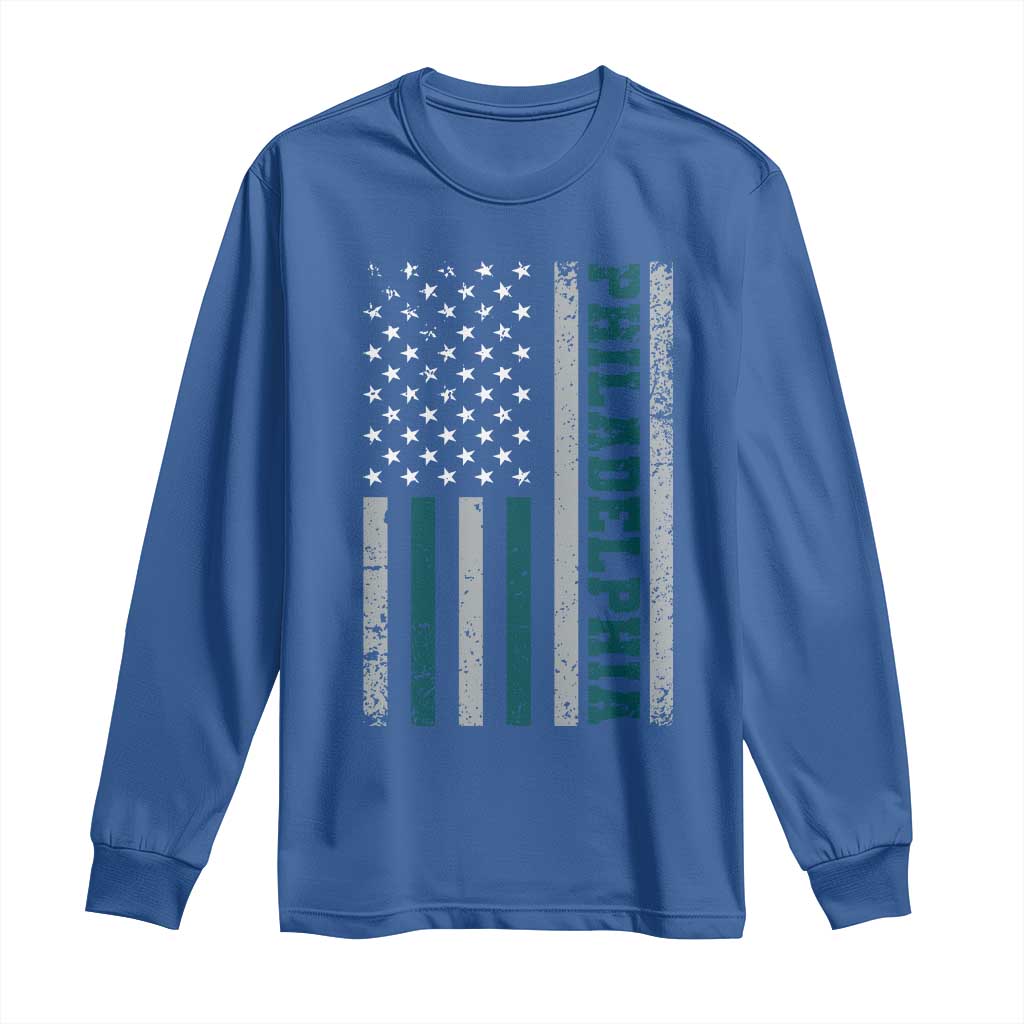 Philadelphia Long Sleeve Shirt Retro American Flag Philly Fan - Wonder Print Shop