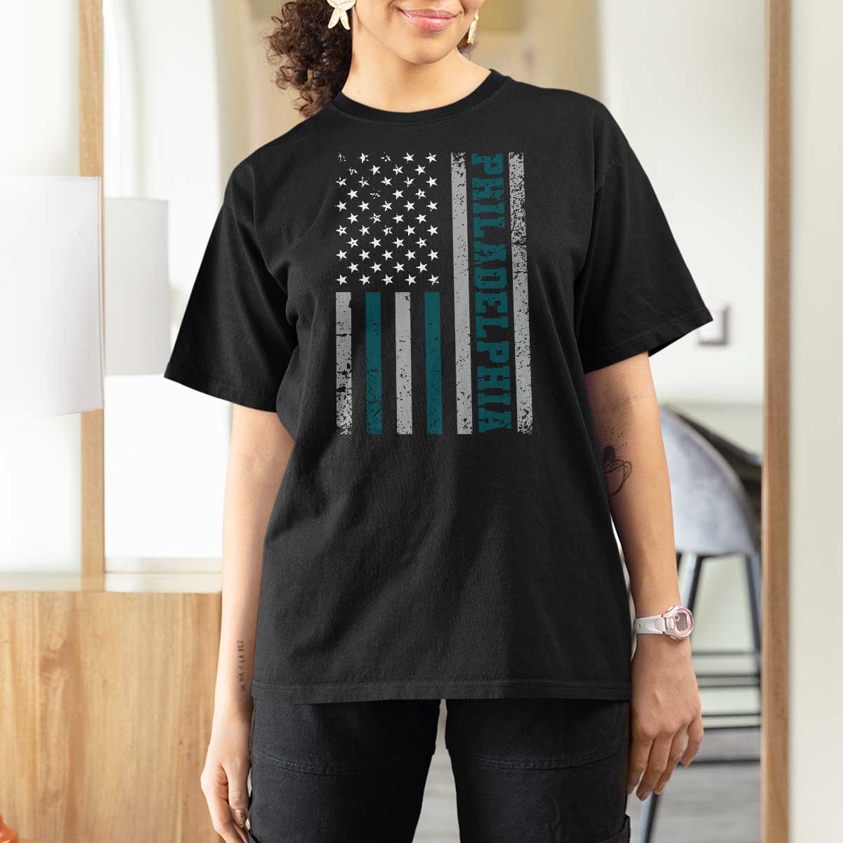 Philadelphia T Shirt For Women Retro American Flag Philly Fan - Wonder Print Shop