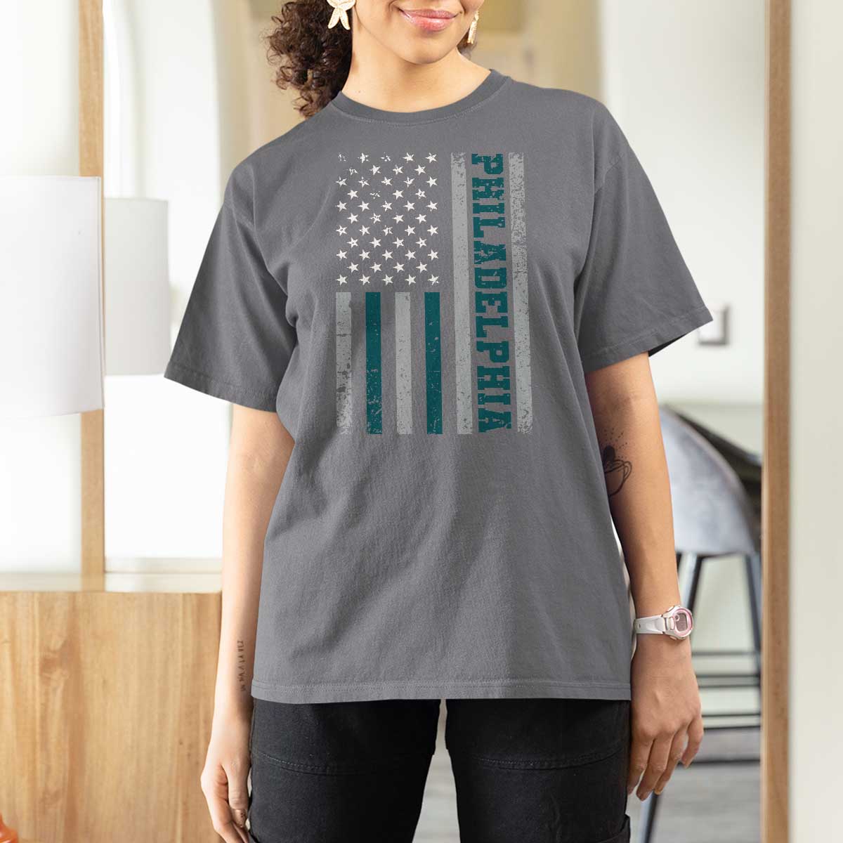 Philadelphia T Shirt For Women Retro American Flag Philly Fan - Wonder Print Shop