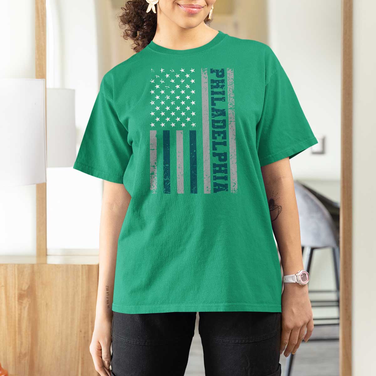 Philadelphia T Shirt For Women Retro American Flag Philly Fan - Wonder Print Shop