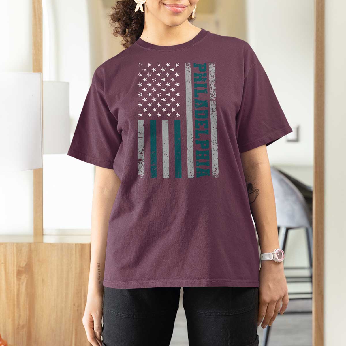 Philadelphia T Shirt For Women Retro American Flag Philly Fan - Wonder Print Shop