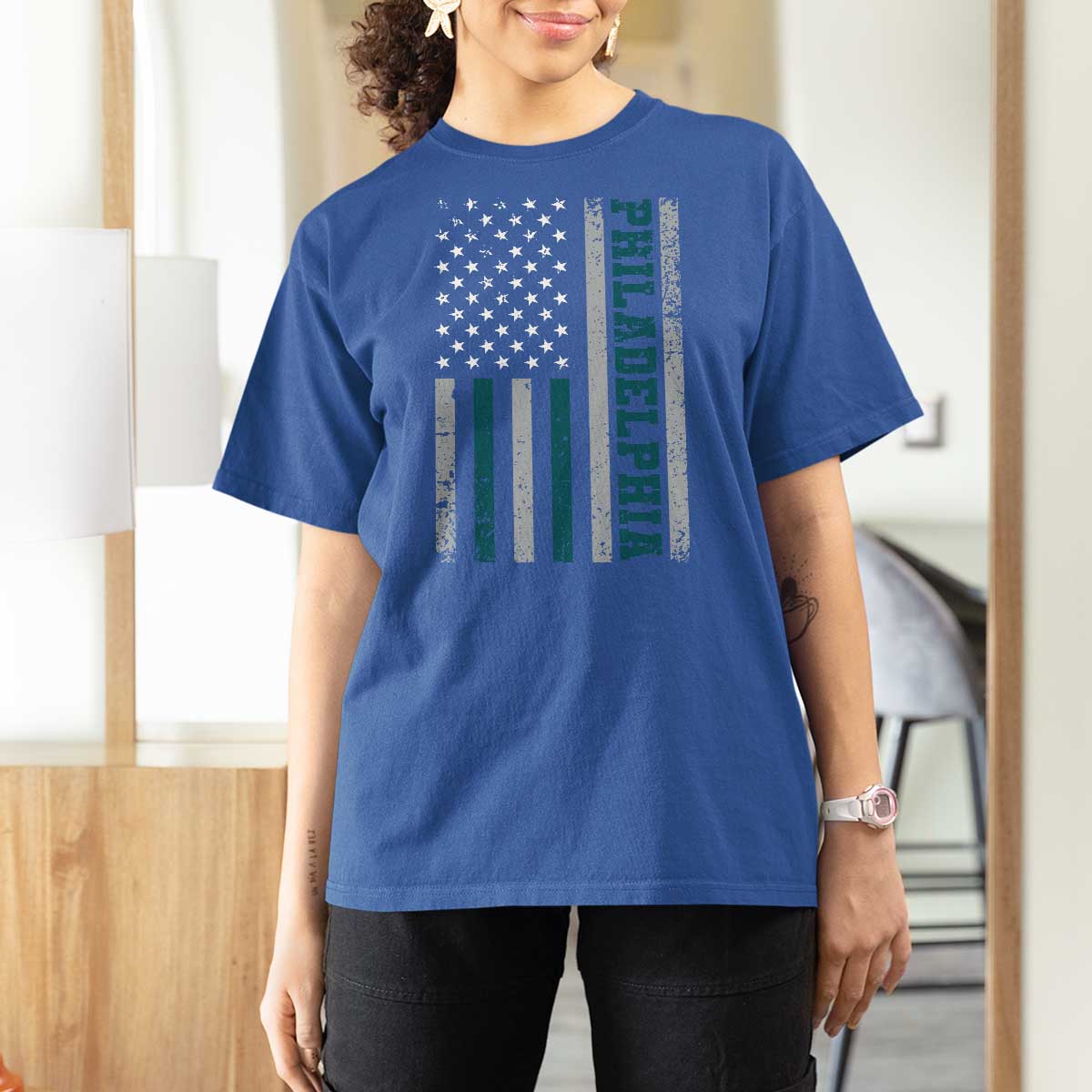 Philadelphia T Shirt For Women Retro American Flag Philly Fan - Wonder Print Shop
