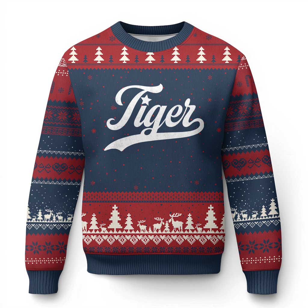 Retro Script Tigers Ugly Christmas Sweater Vintage Sports Team Name - Wonder Print Shop