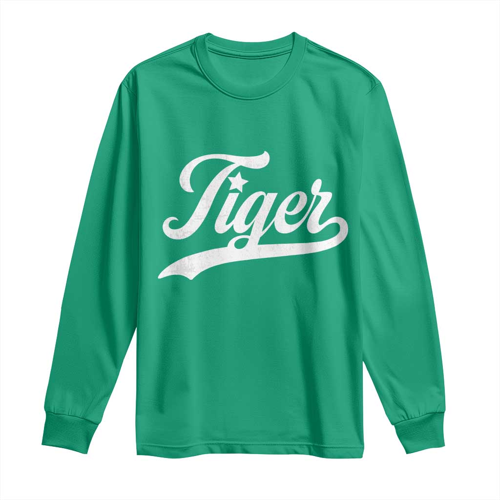 Retro Script Tigers Long Sleeve Shirt Vintage Team Name - Wonder Print Shop