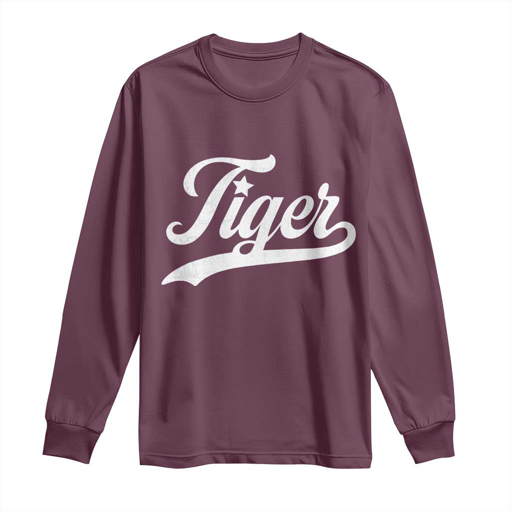 Retro Script Tigers Long Sleeve Shirt Vintage Team Name - Wonder Print Shop