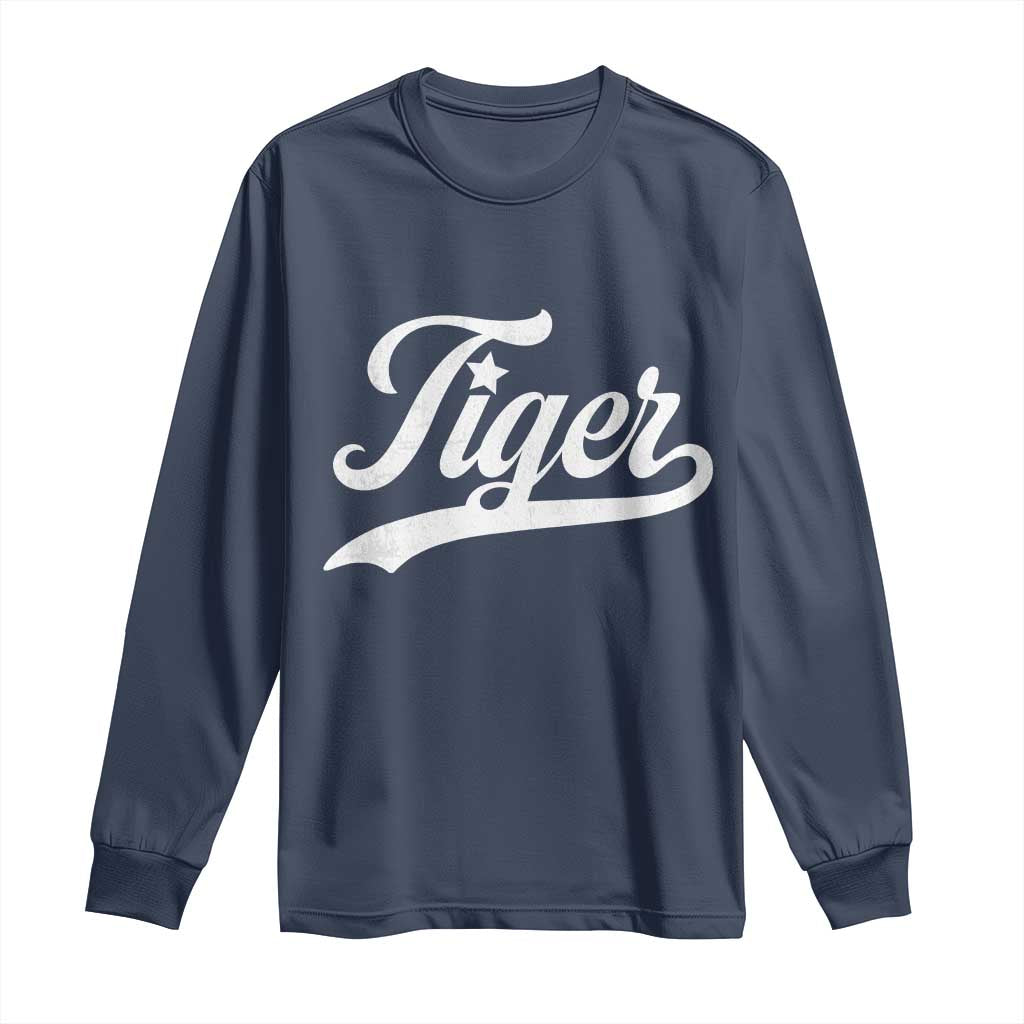 Retro Script Tigers Long Sleeve Shirt Vintage Team Name - Wonder Print Shop