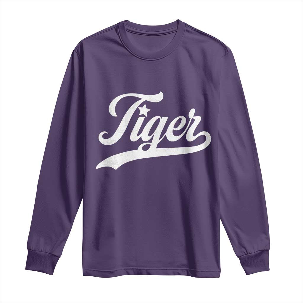 Retro Script Tigers Long Sleeve Shirt Vintage Team Name - Wonder Print Shop