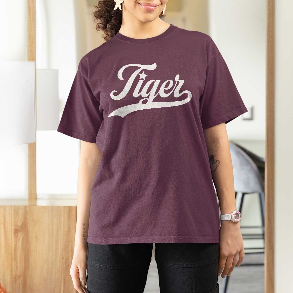 Retro Script Tigers T Shirt For Women Vintage Sports Team Name - Wonder Print Shop