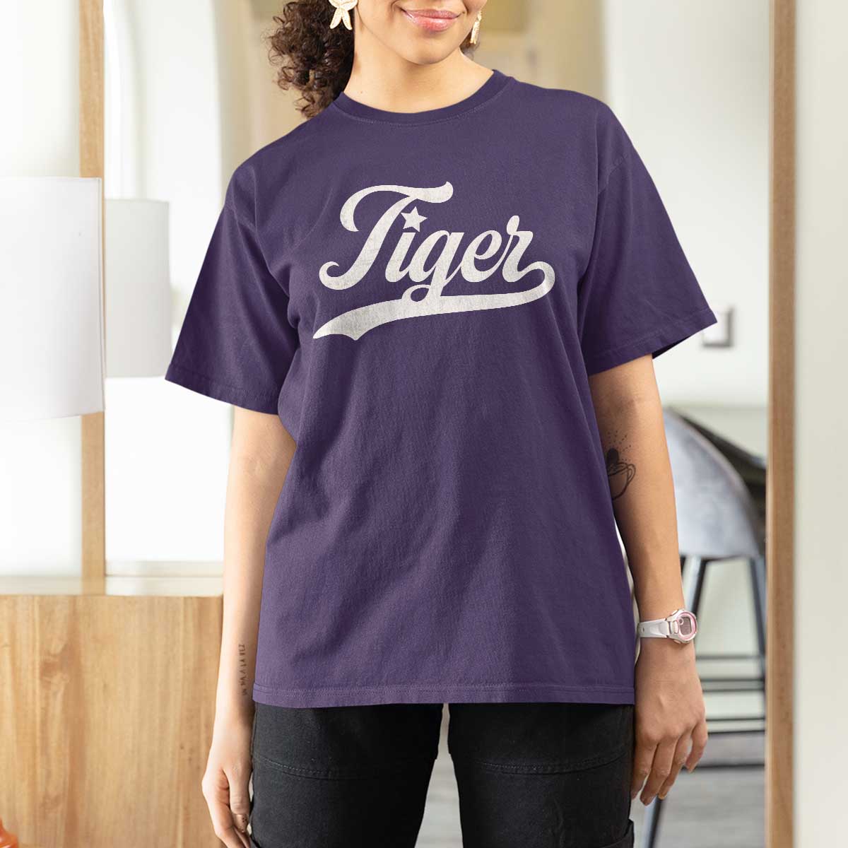 Retro Script Tigers T Shirt For Women Vintage Sports Team Name - Wonder Print Shop