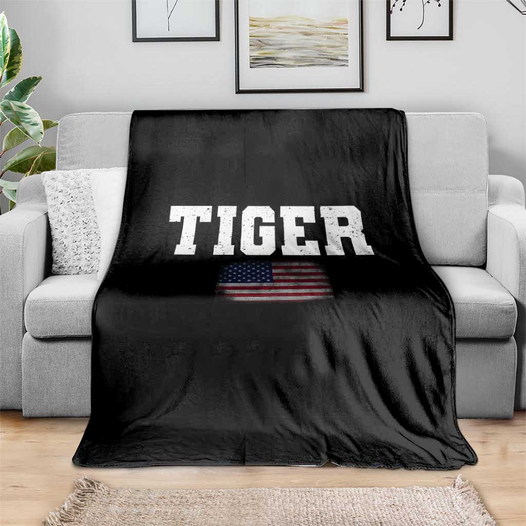 Classic Tigers Throw Blanket Retro Varsity Vintage Sports Team Name USA Flag - Wonder Print Shop