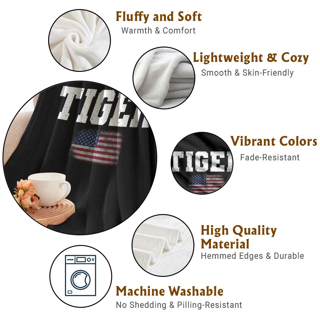 Classic Tigers Throw Blanket Retro Varsity Vintage Sports Team Name USA Flag - Wonder Print Shop