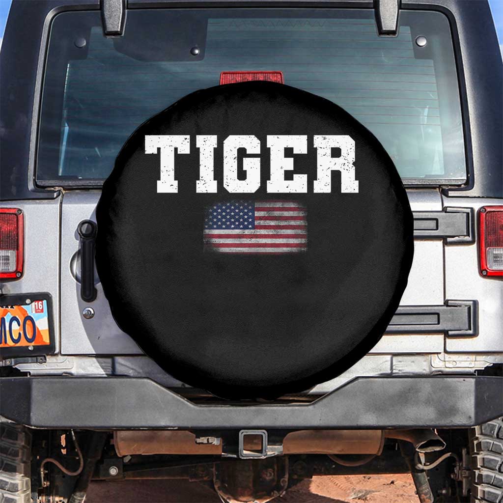 Classic Tigers Spare Tire Cover Retro Varsity Vintage Sports Team Name USA Flag - Wonder Print Shop