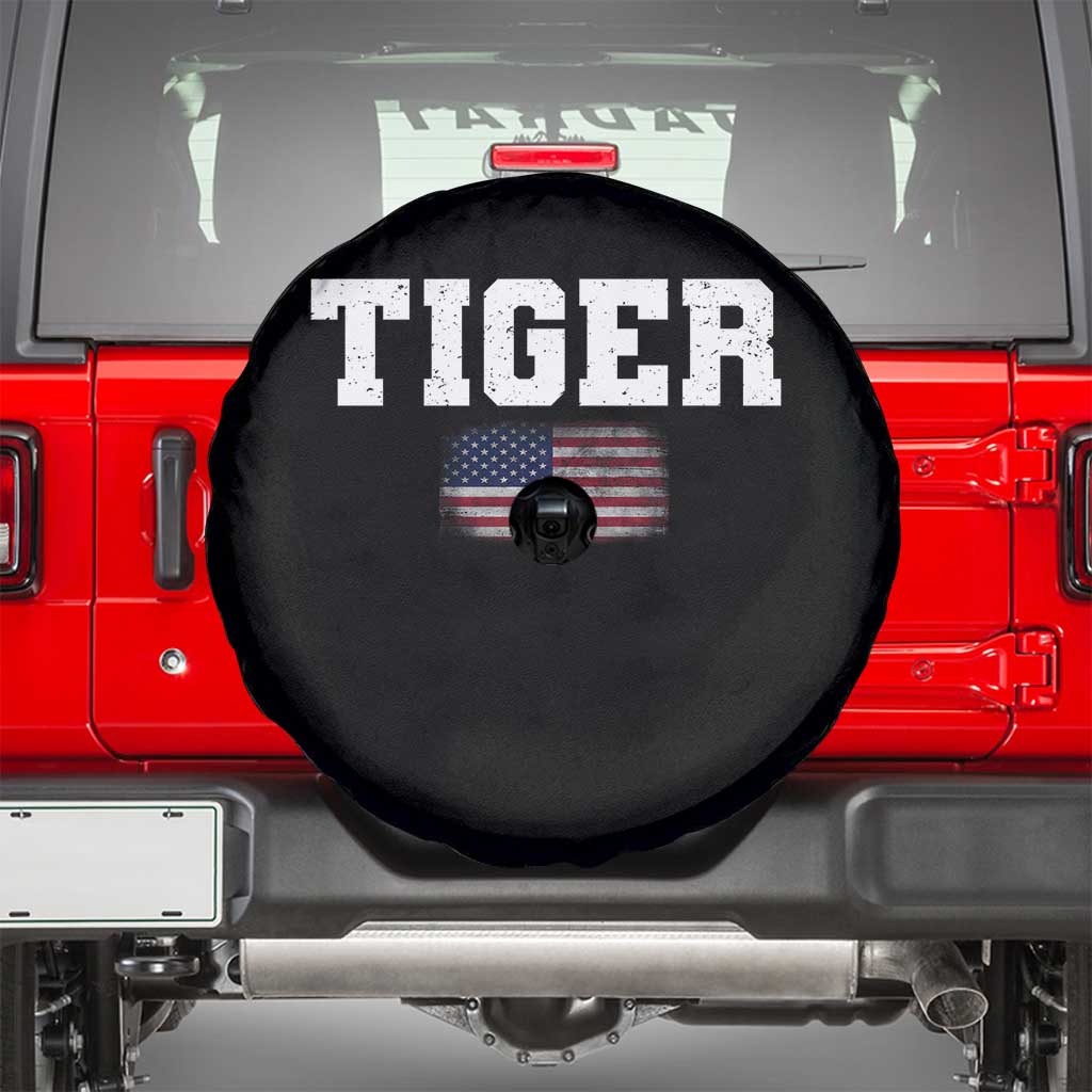 Classic Tigers Spare Tire Cover Retro Varsity Vintage Sports Team Name USA Flag - Wonder Print Shop