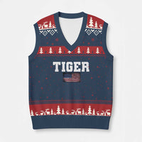 Classic Tigers V-Neck Knit Sweater Vest Retro Varsity Vintage Sports Team Name USA Flag - Wonder Print Shop