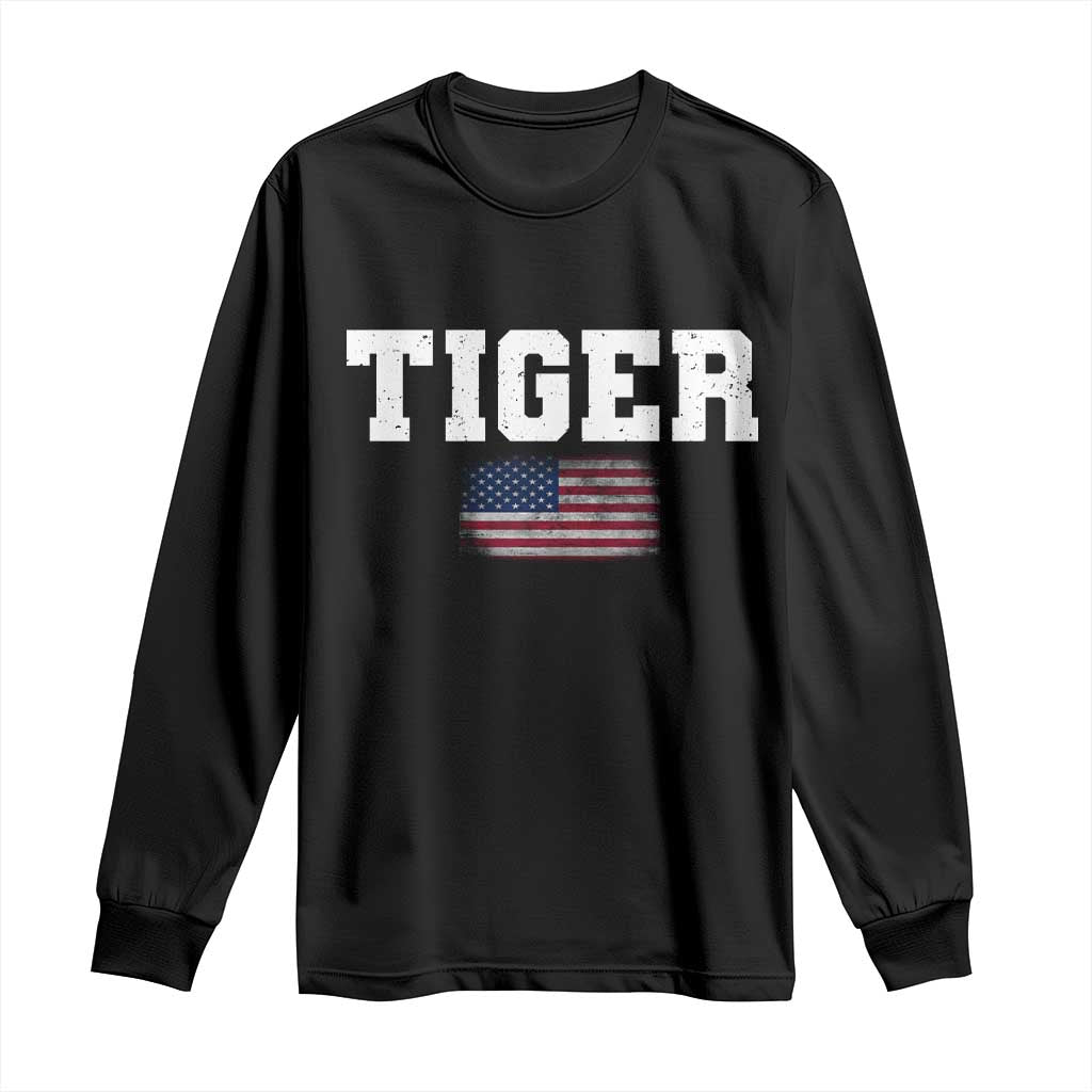 Classic Tigers Long Sleeve Shirt Retro Varsity Vintage Team Name USA Flag - Wonder Print Shop
