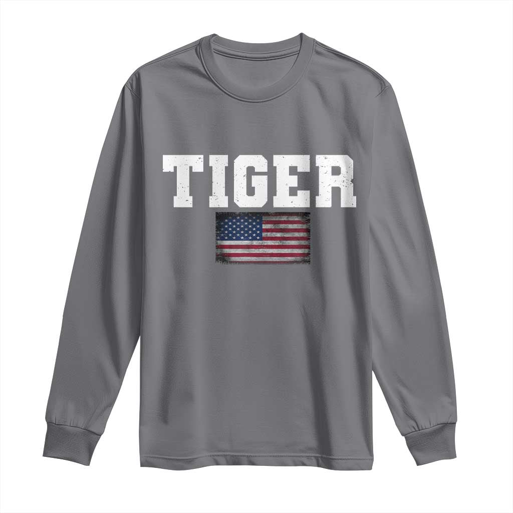 Classic Tigers Long Sleeve Shirt Retro Varsity Vintage Team Name USA Flag - Wonder Print Shop