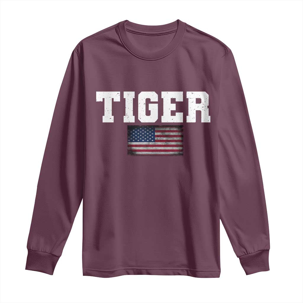 Classic Tigers Long Sleeve Shirt Retro Varsity Vintage Team Name USA Flag - Wonder Print Shop
