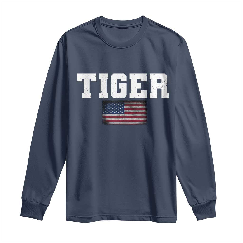 Classic Tigers Long Sleeve Shirt Retro Varsity Vintage Team Name USA Flag - Wonder Print Shop