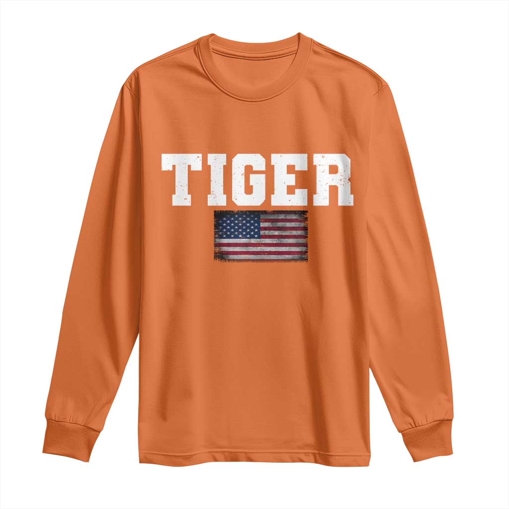 Classic Tigers Long Sleeve Shirt Retro Varsity Vintage Team Name USA Flag - Wonder Print Shop